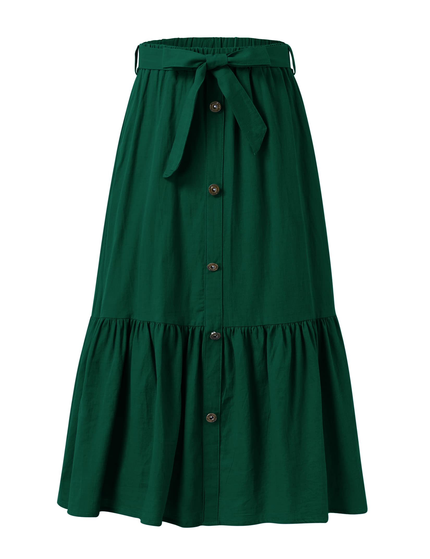 Maxi Skorts Skirt for Girls Button Front High Waisted Long Skirt with Belt Ruffled Skirts with Pocket 3-12Years