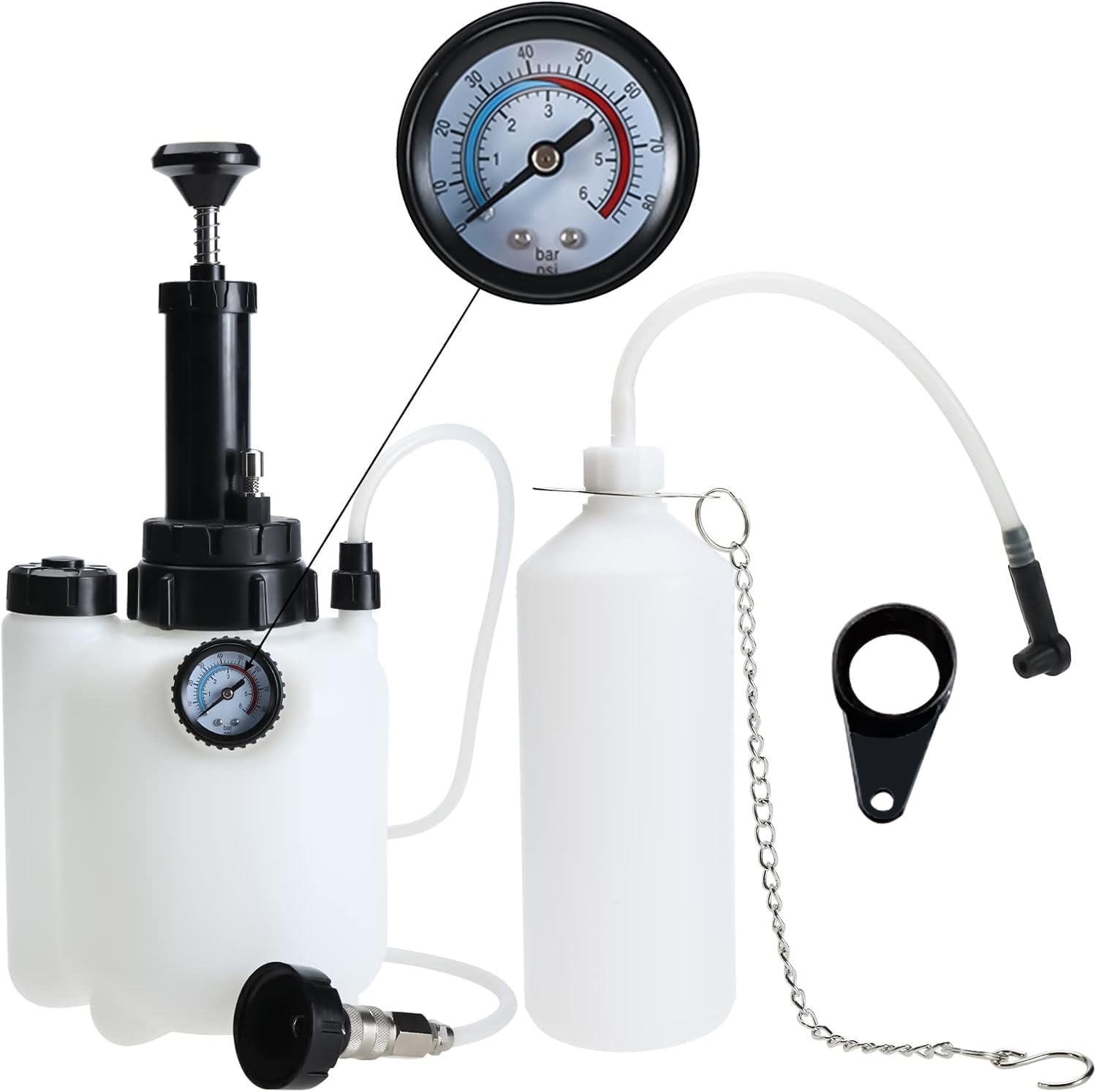 Brake Bleeding Kit, 3L Pneumatic Brake Fluid Bleeder One Person Tool Set with Adapter E20, Brake Pressure Vacuum Pump Tester and Brake Bleed Fill Bottle