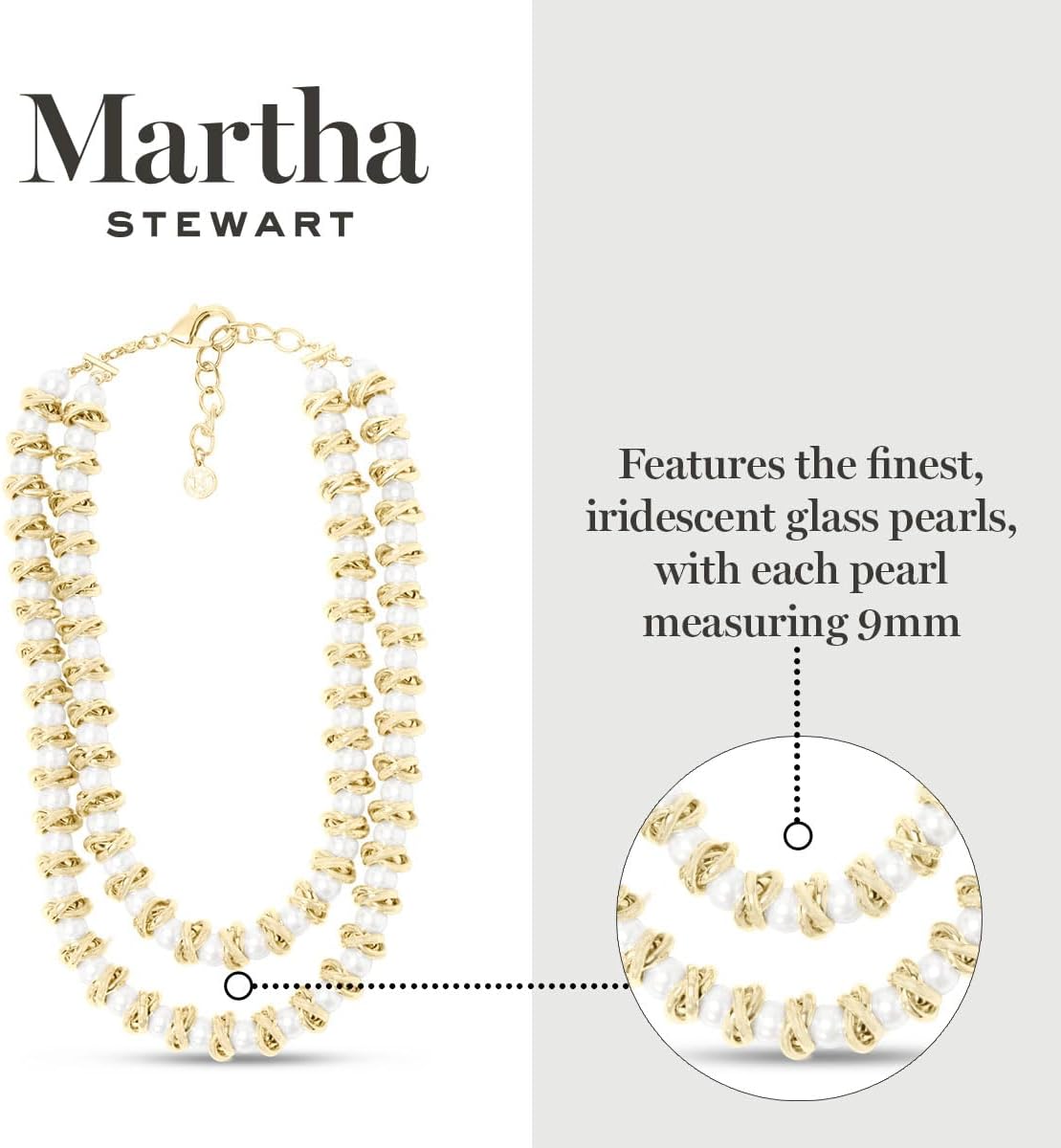Martha Stewart Elegant Two Strand Gold and Pearl Necklace, 18 Inches For Women - Image 2