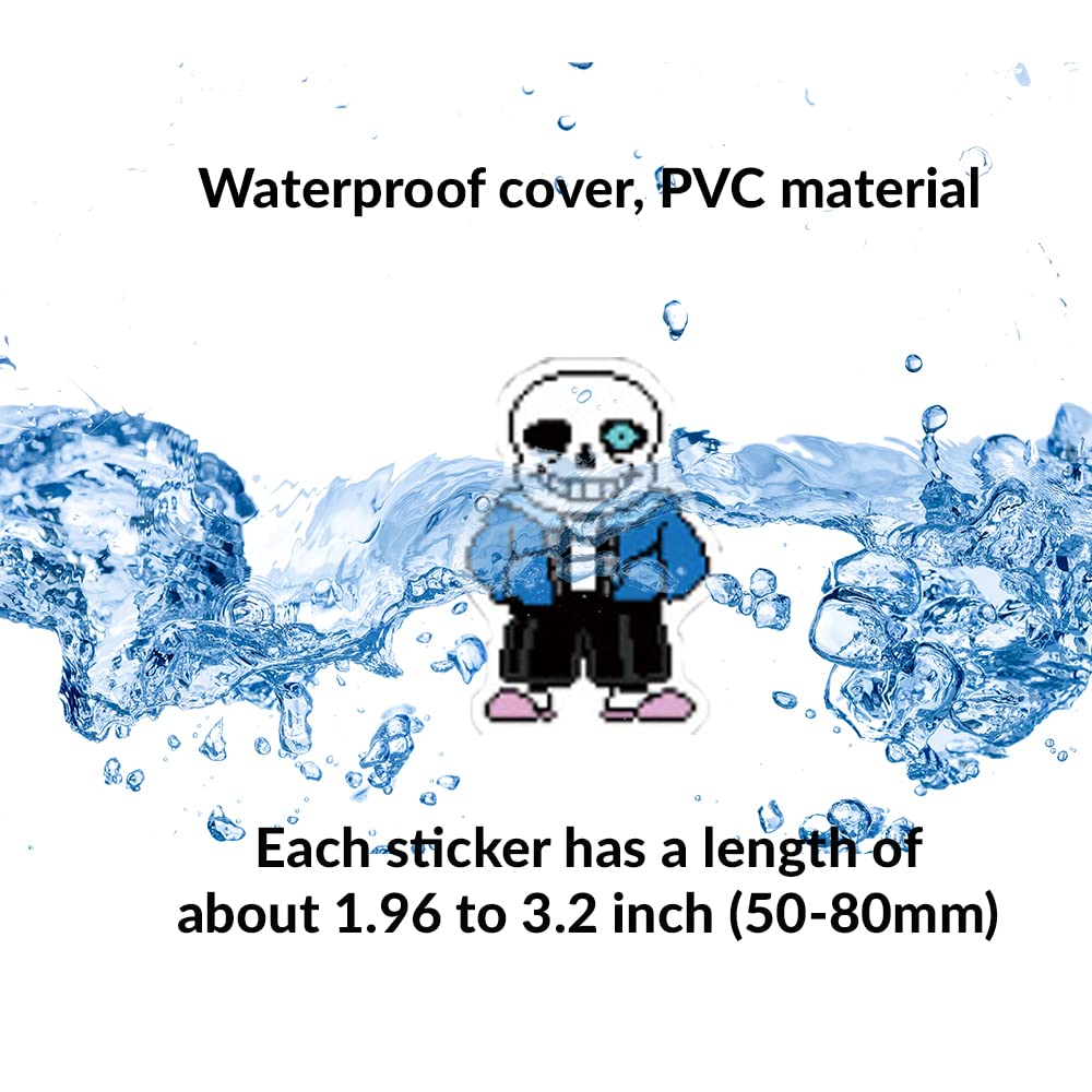 Undertale Lot de 50 autocollants en vinyle imperméable pour jeux vidéo Chara Frisk Papyrus pour adultes, adolescents, filles et garçons pour étui de téléphone portable, bouteille d'eau, planche à