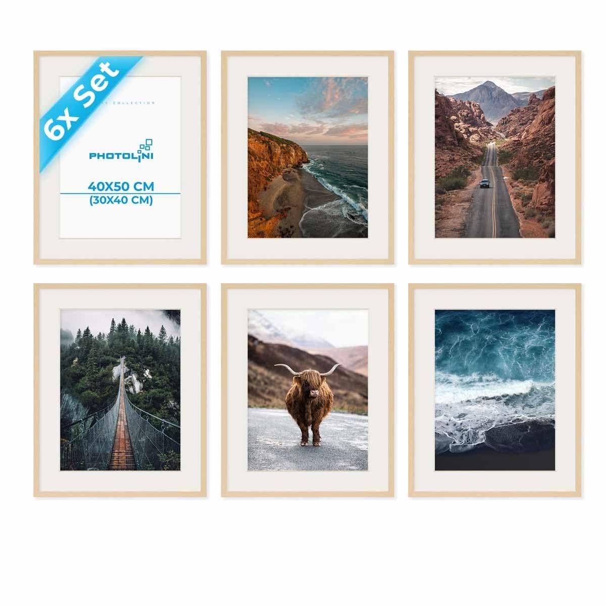 PHOTOLINI Bilderrahmen Holz MDF gemischte Poster-Rahmen, bruchsicheres Acrylglas, Rahmen zum Aufhängen, extra Zubehör - für Fotos & Poster