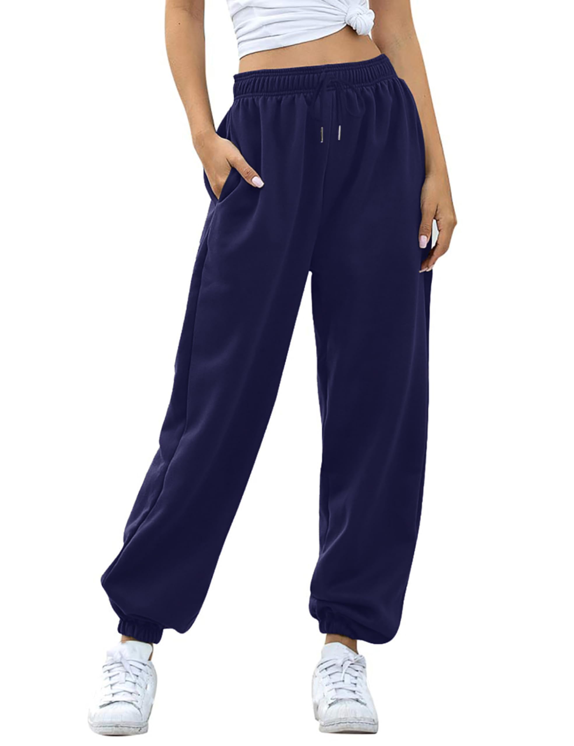 Jhsnjnr Damen Baggy Sweatpants Elastisch Hohe Taille Sporthose Lang Trainingshose mit Tasche Wanderhose Jogginghose
