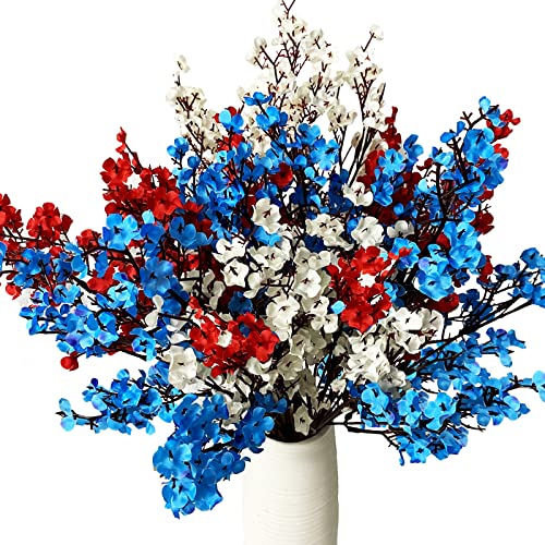 niuniufine 6PCS Patriotic Picks Babys Breath Artificial Flowers July 4th for Independence Day Red White Blue Fake Silk Real Touch Floral Arrangement -  003