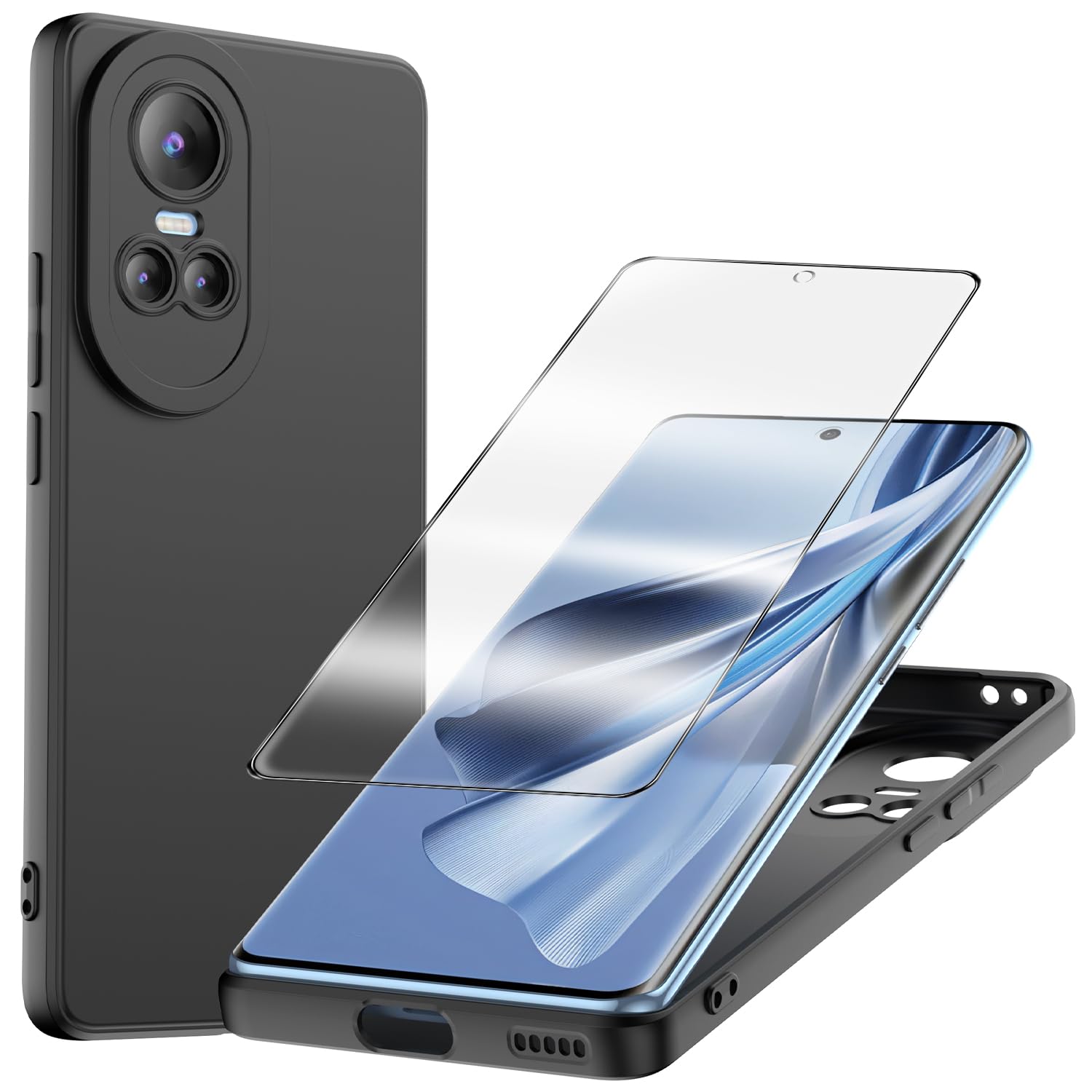 Asuwish Custodia Per OPPO Reno 10 Pro 5G: Morbida Al TPU Con Vetro Temperato Incluso! Protezione Sottile E Ricarica Wireless - 4