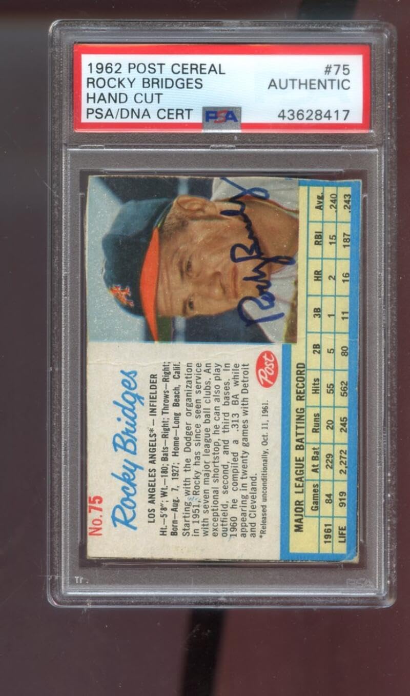 1962 Post #75 Rocky Bridges AUTO SIGNED Autograph Autographed Card PSA PSA/DNA Baseball MLB COA Los Angeles Angels