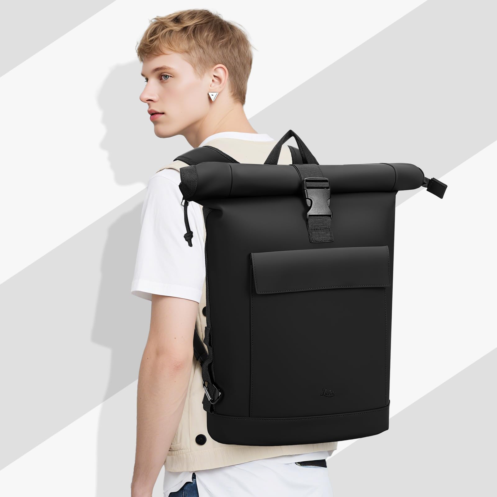 Lekeinchi Rolltop Sac à dos élégant pour ordinateur portable de 17 ", étanche, grand sac à dos de voyage, sac à dos d'école, pour les voyages, l'université, le travail