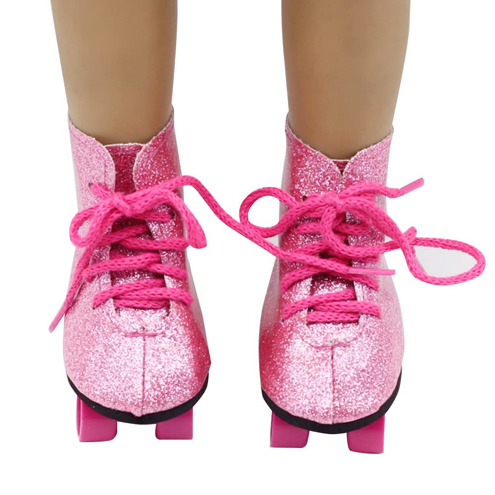 Cryfokt Cryfokt Doll Roller Skate Shoes Fashionable Suitable Workmanship for 18inch Baby Doll Accessory Pink Colorful Black and White Stripe for Enthusiasts (Black stripes) (Pink)