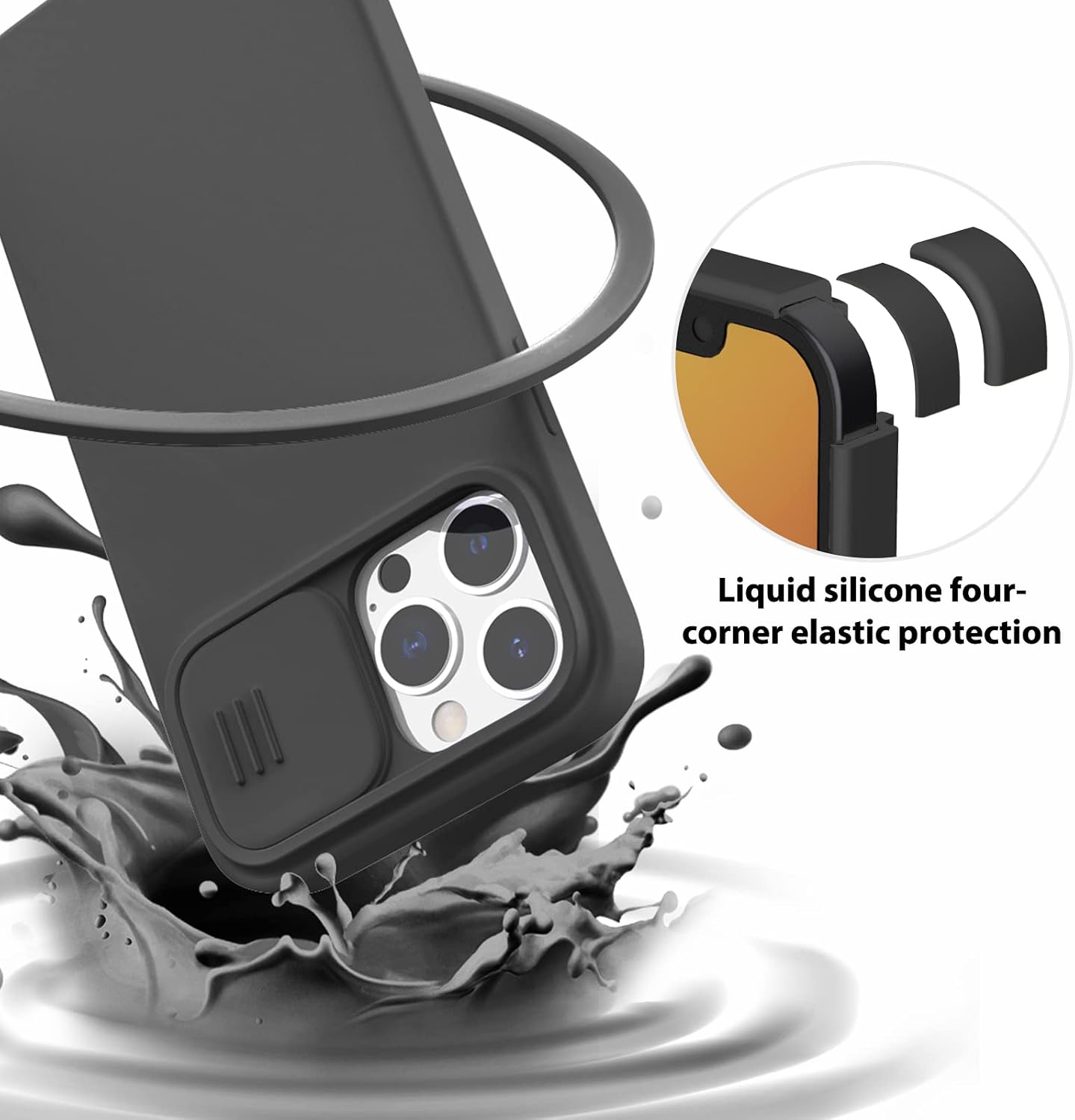 Nillkin iPhone 13 Pro Max Case with Camera Cover, CamShield Silky Liquid Silicone Case with Slide Camera Lens Protection, Shockproof Protective Phone Case 6.7 inch 2021 - Black