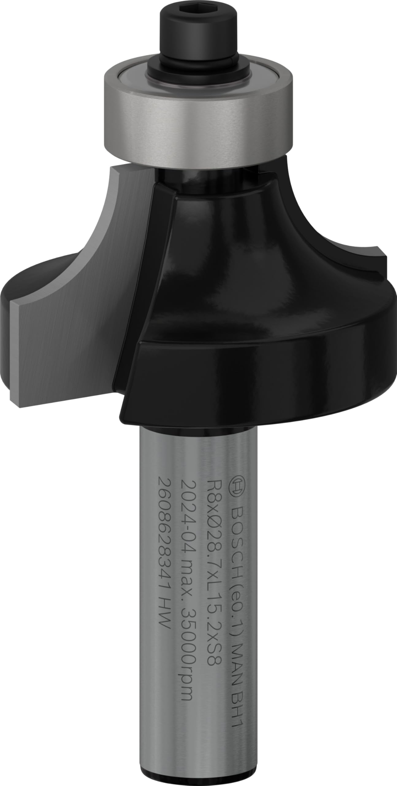 Bosch Professional 2 608 628 341 - Fresas para redondear - 8 mm, R1 8 mm, L 15,2 mm, G 53 mm (pack de 1), Negro, Acero Inoxidable