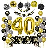 🎈 Fuente de Fiesta de Oro Negro 40: Globos gigantes y cubierta de mesa de feliz cumpleaños en oro negro, ¡lleva tu fiesta a un nivel superior! Cubierta de mesa que protege contra derrames y desorden para su mesa. Todos querrán una selfie frente a los 40 globos gigantes de papel de aluminio en el fondo.