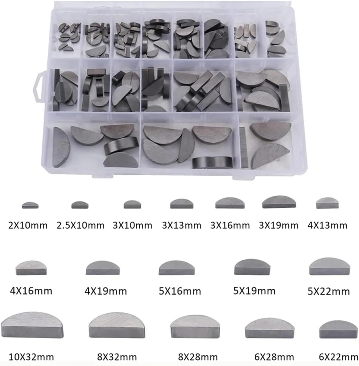 164pcs Key Assortment Metric Set 17 Sizes Carbon Steel Kit Key-Crankshaft