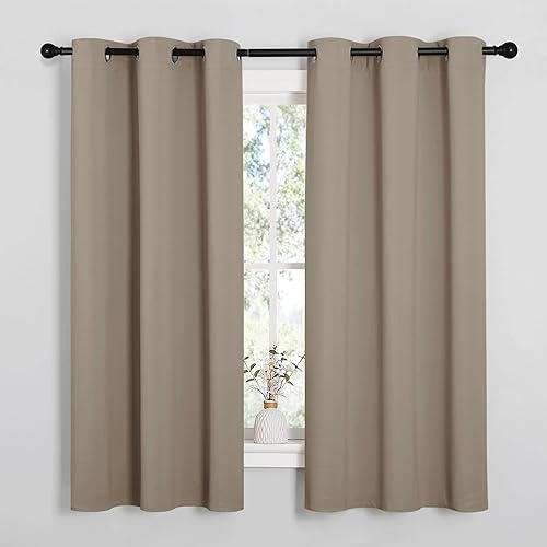 NICETOWN Cortinas opacas elegantes de 63 pulgadas de largo para ventanas pequeñas, paneles de reducción de ruido y bloqueo de corrientes de aire