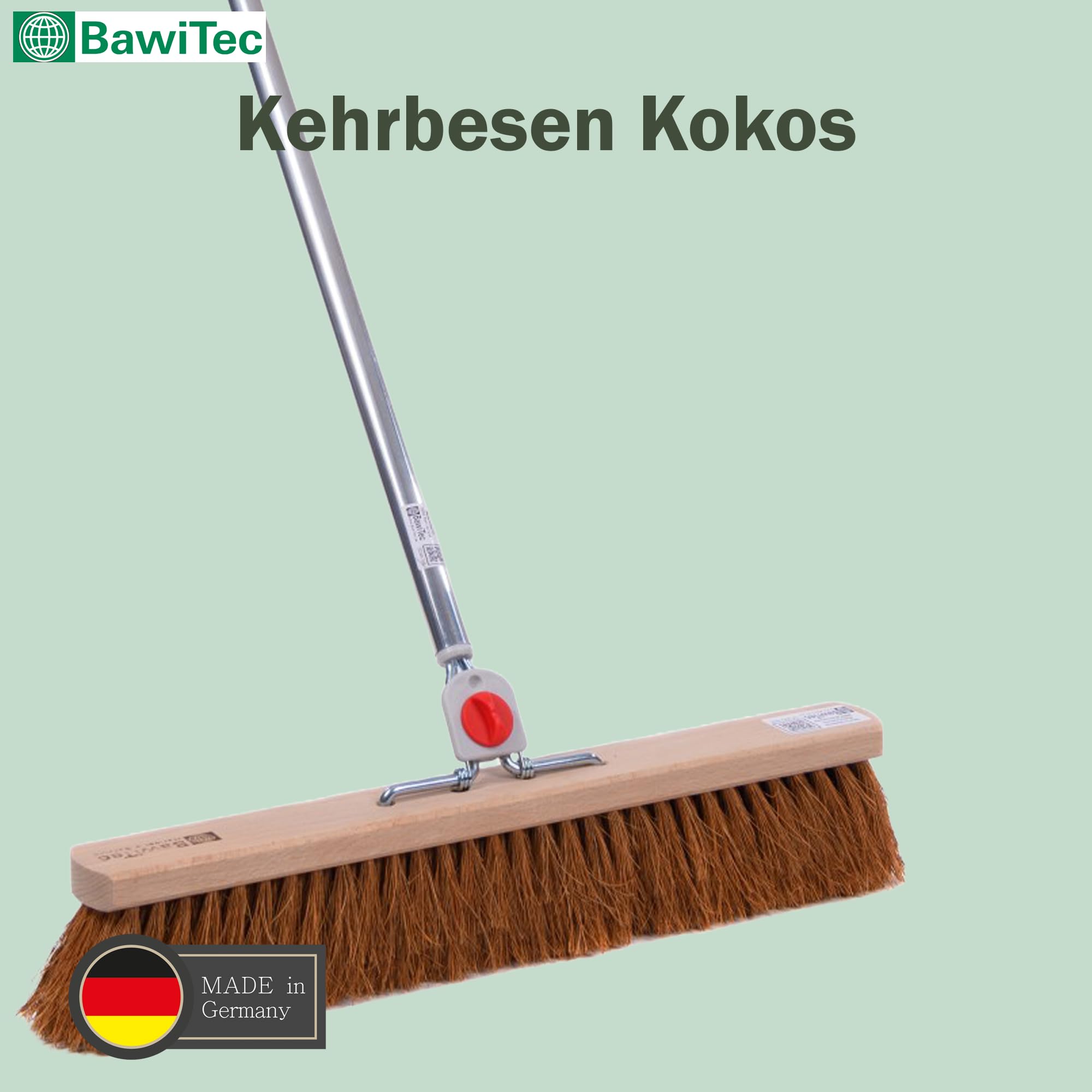 Kokos Borsten Saalbesen 50cm Breit mit 4-Loch-System Stiel Alustiel Besen