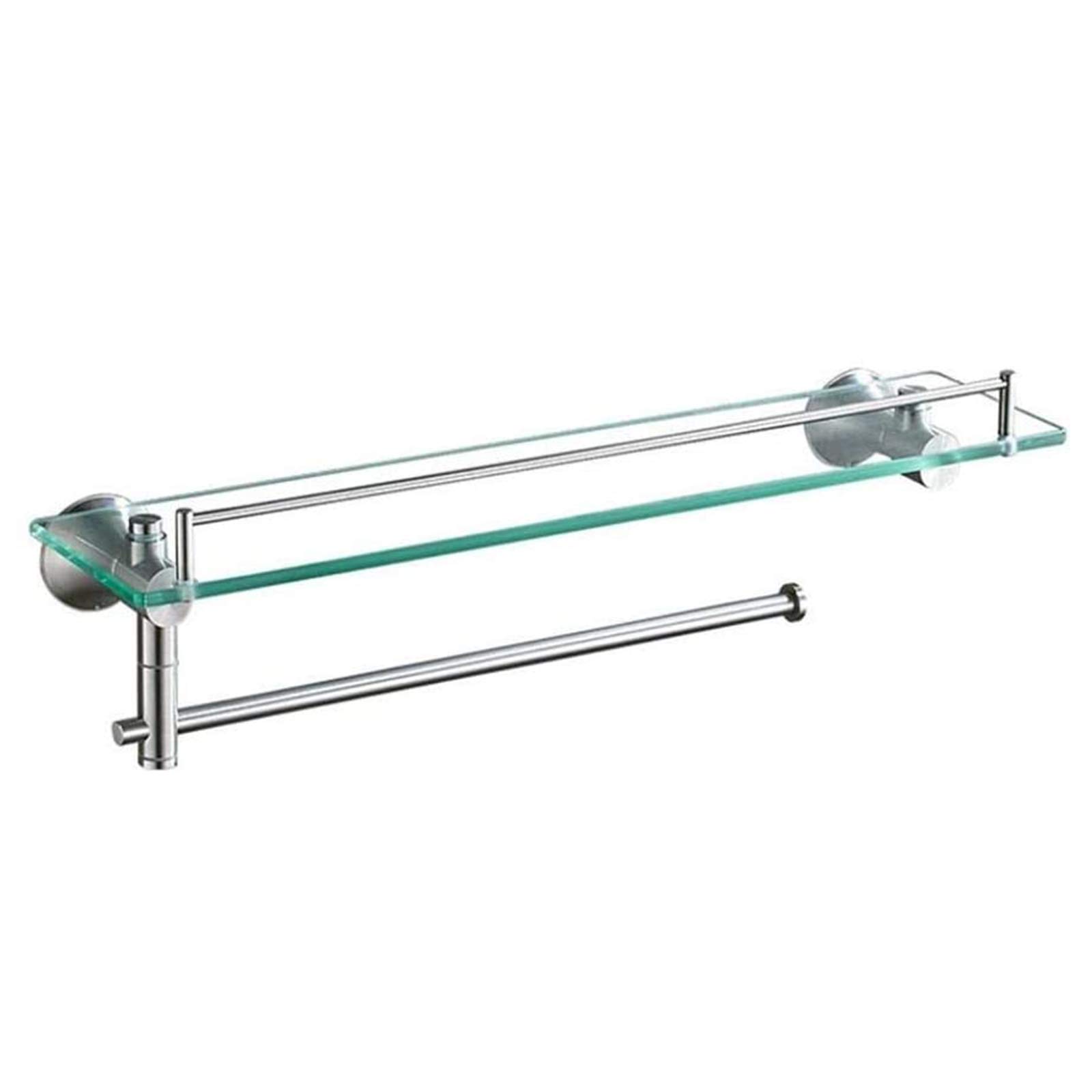 Mensola da bagno in vetro 304 in acciaio inox da parete per bagno, scaffale per cosmetici, telaio singolo con barra portasciugamani rotante