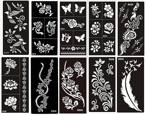 10 Blätter Blumen Schmetterling Vogel Tattoo Schablone Tattoo Vorlage für Körper und Handbemalung Flowers10 10 Blätter Blumen Schmetterling Vogel Tattoo Schablone Tattoo Vorlage für Körper und Handbemalung Flowers10