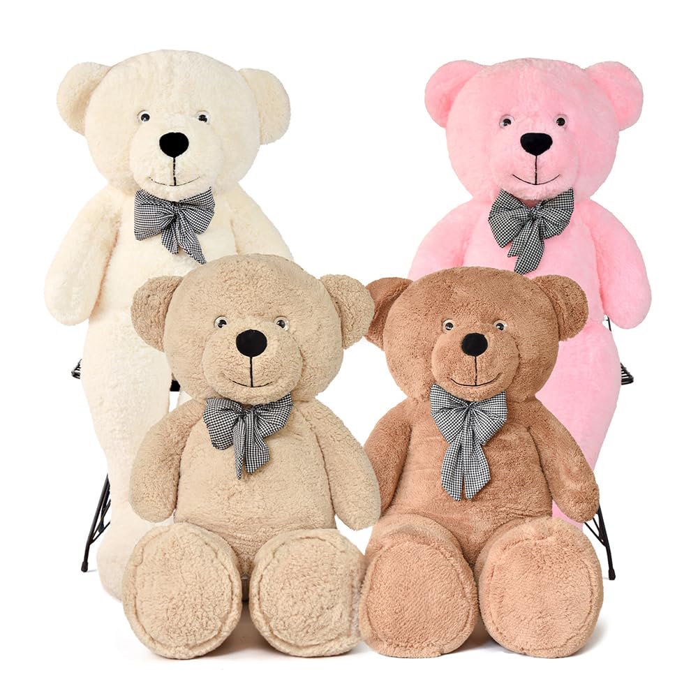 XXL Riesen Teddybär 130 cm – Großes Plüschtier Kuscheltier Weich mit Schleife – Imposantes Geschenk für Freundin, Kinder & Geburtstag (Taupe)