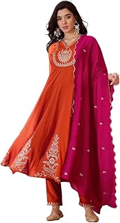 Amazon Brand - Tavasya Women Bitaliyan Zari Sequence Thread Cording Embroidery Kurta Set|Salwar Suit|3 Piece Set Price In India