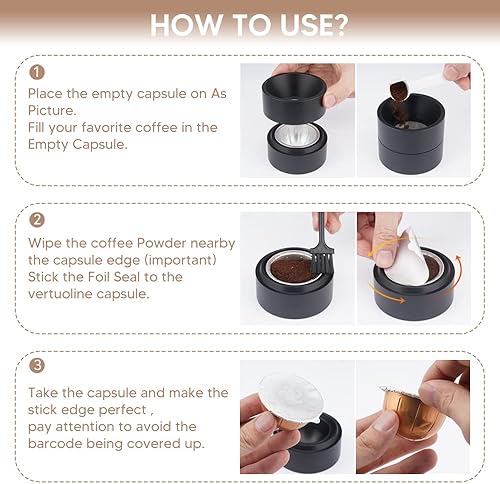 Miniatura 6 de BENFUCHEN Kit de sellos de papel de aluminio reutilizable Vertuo Capsule Kit para cápsulas VertuoLine para reutilizar cápsulas recargables Nespresso