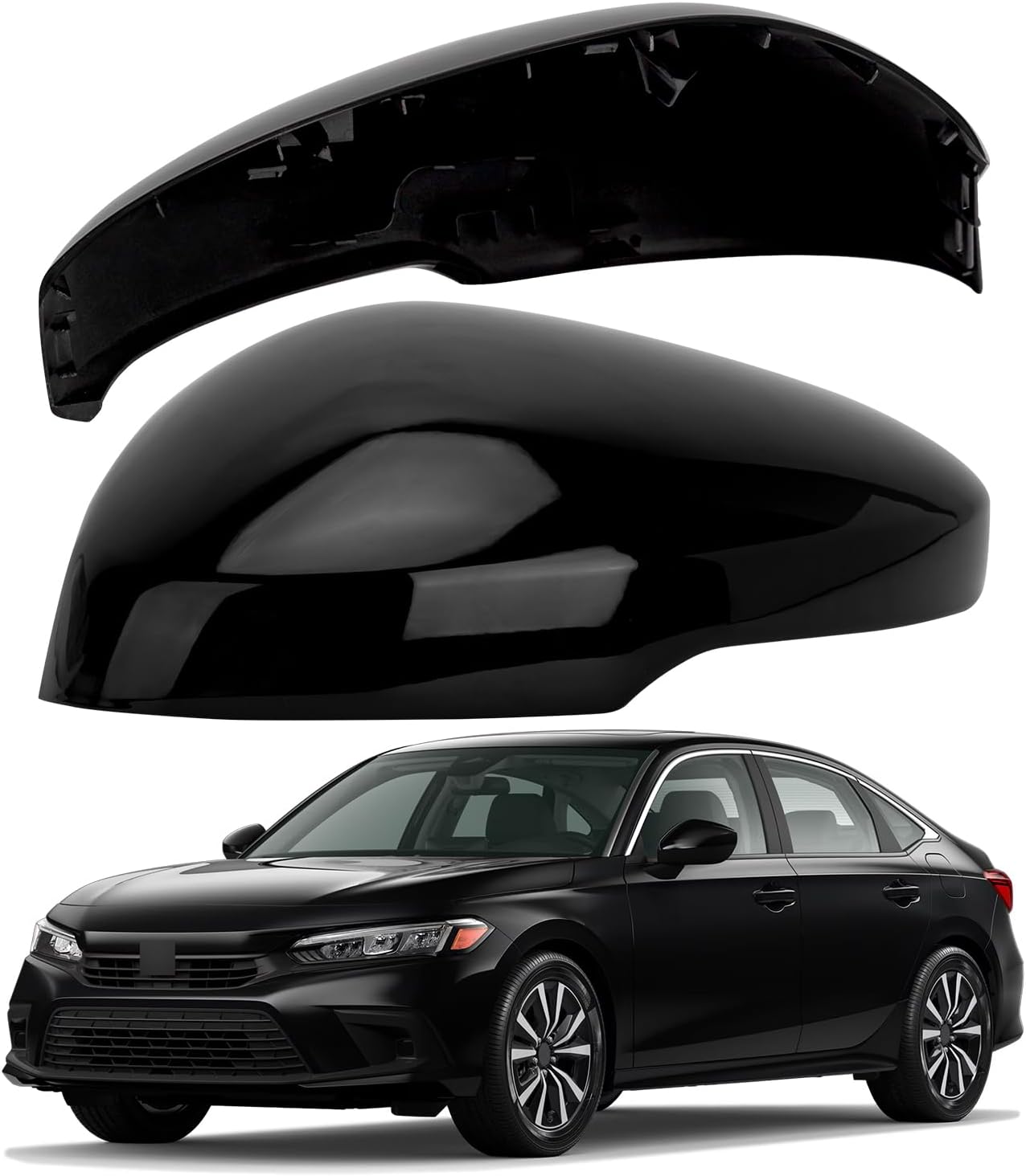 Driver Side Mirror Cover Replacement for Honda Civic 2022-2024, Civic Si Sedan 2022-2025, Civic Type R Hatchback 2023-2025 - Left Side Mirror Covers, Rear View Mirror Cap Black, With Lamp