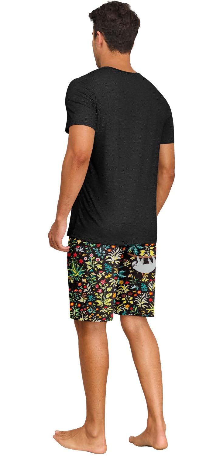 PrinStory Pigiama corto da uomo con scollo rotondo, maglietta e pantaloncini a contrasto