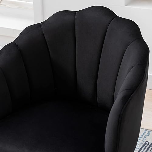 Miniatura 7 de Juego de 2 sillas de comedor de terciopelo tapizadas modernas, cómodas sillas de sala de estar con respaldo de pétalos para cocina, comedor, sala de