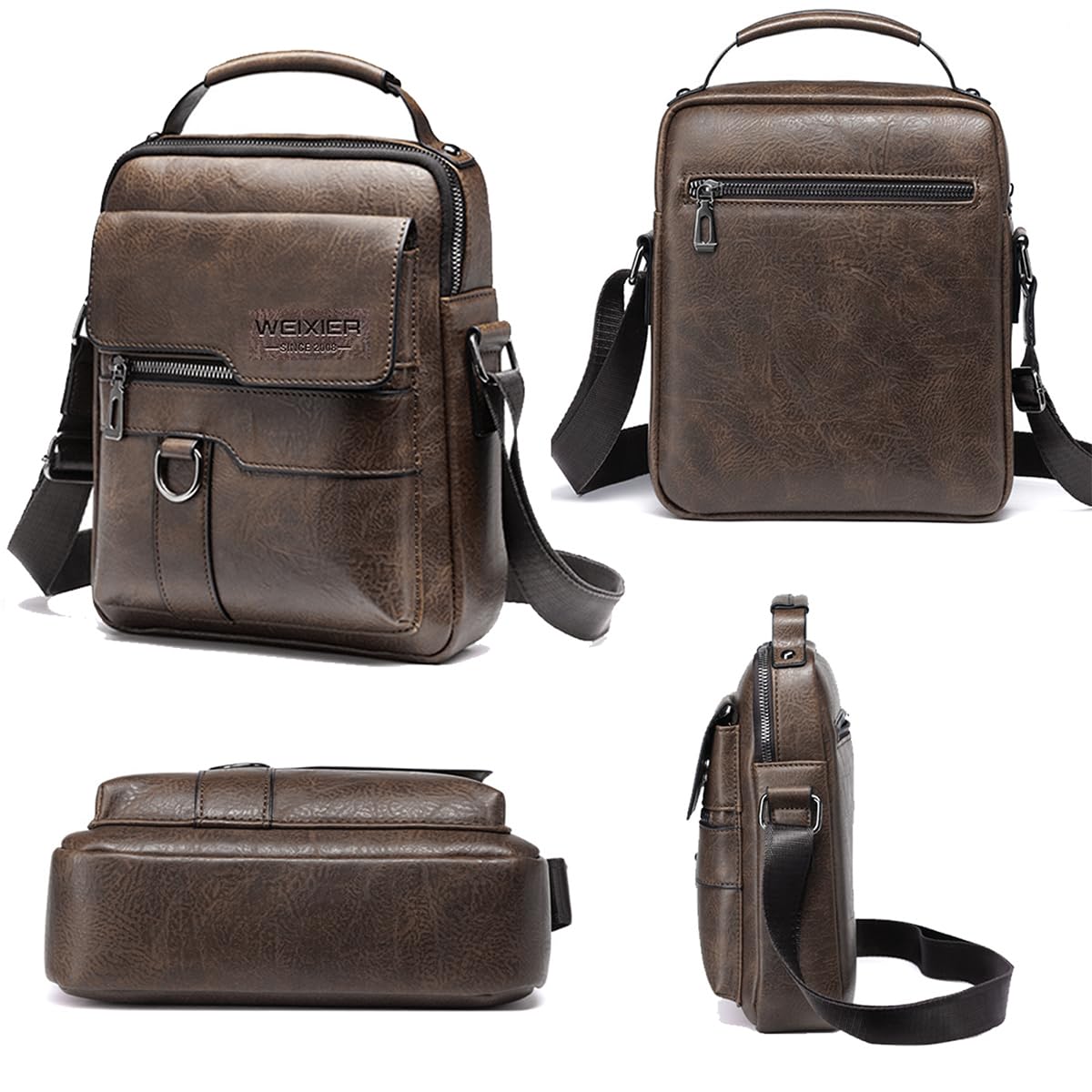 Sacs à Bandoulière Sacoche Homme en Cuir Vintage Shoulder Bag Crossbody Business Cartable Besace Pochette Sacs à Main pour iPad, iPhone, Sport, Voyages,Travail (Marron Sacoche Homme)
