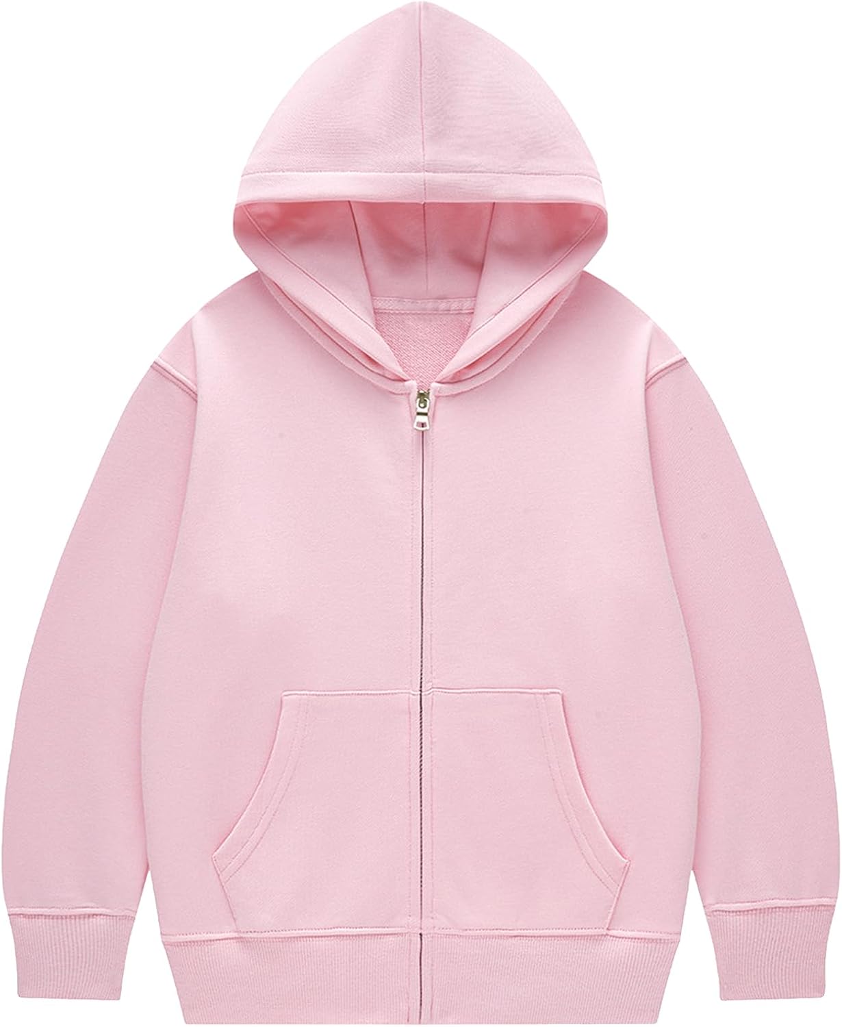 Flygo Unisex Boys Girls Hoodie Sweatshirt Full Zip Up Casual Long Sleeve Solid Jacket Kids Lightweight Outwear with Pockets