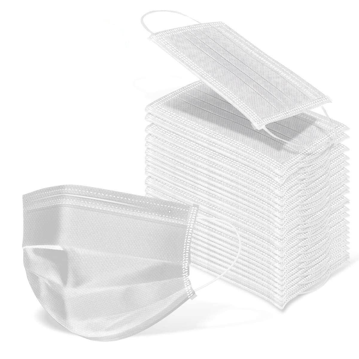 Wecolor 120 Pack Disposable Face Masks with Elastic Ear Loop 3 Ply Breathable, Suitable for Home, School, Office and Outdoors (White)