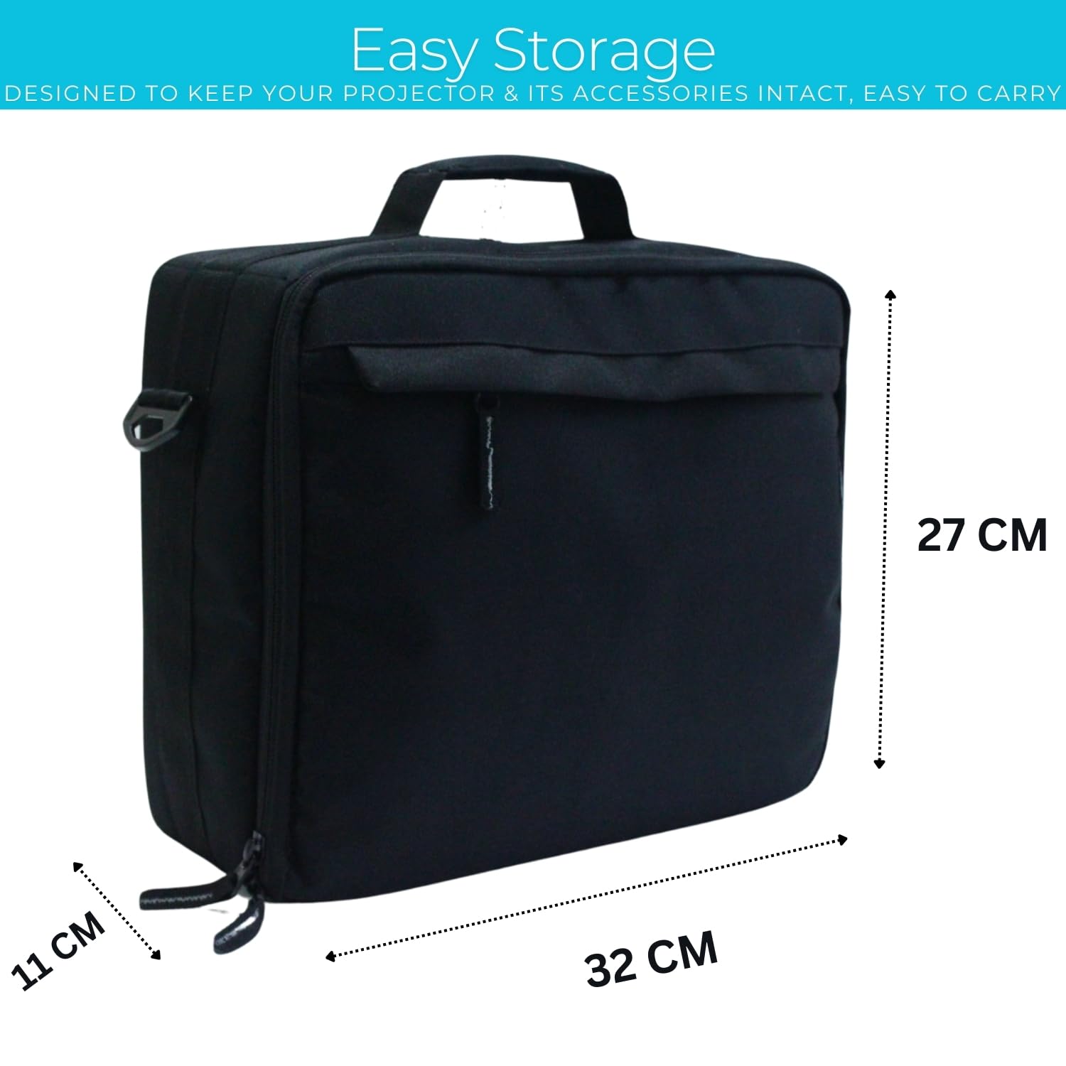 Saco Projector Bag Case, Portable Travel Carrying Case Compatible up-to 32 x 27 x 11 CM (L x H x W) with Padded Adjustable Shoulder Strap (Fit with Most Major Projectors) - Black - Image 2 thumbnail