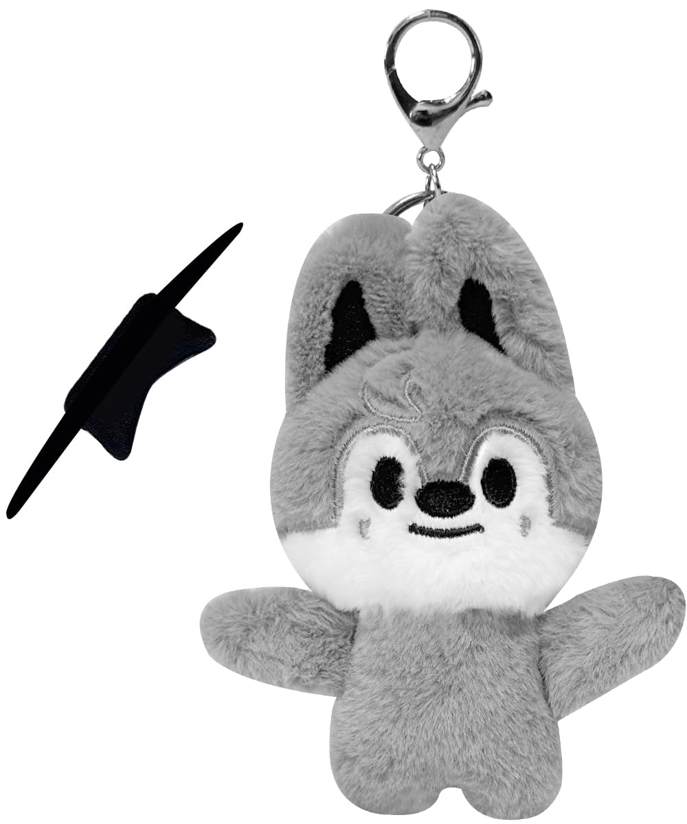 Hymonhon Cute Plush Keychain Soft Stuffed Animal Pendant Women Handbag Backpack Charm Decor Accessories for K-pop SK-Z Fans, Gray, S