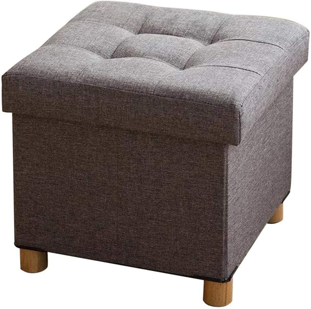 Pouf de rangement pliable gris avec repose-pieds et couvercle en bois