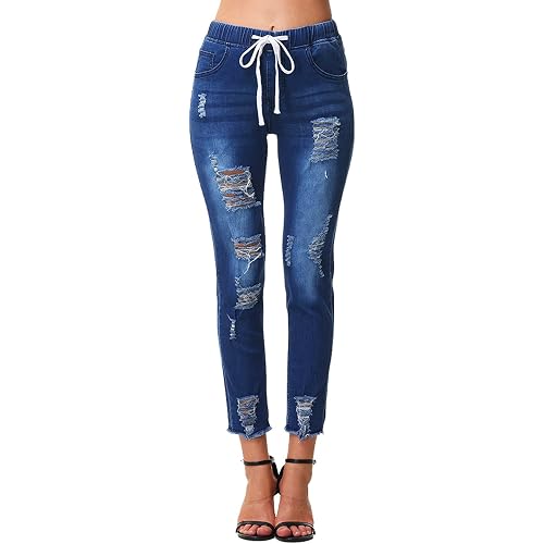 Women High Waist Skinny Stretch Ripped Jeans Destroyed Denim Pants