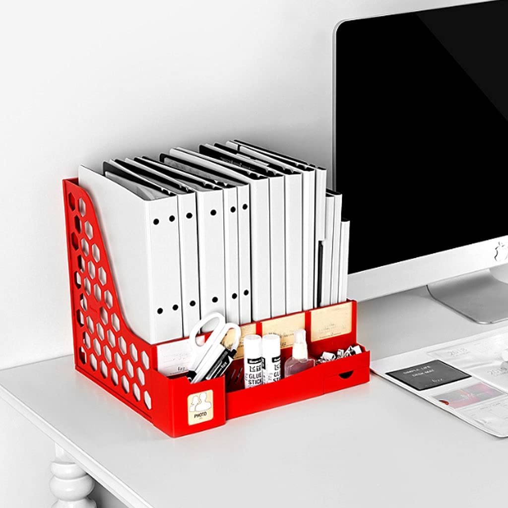 Buchstütze Dateiregal Desktop-Datei-Organizer mit zusätzlichem Aufbewahrungskoffer Dateihalter 4 vertikale Fächer Dateisortierer für das Büro Schreibtisch Dekorative(C)