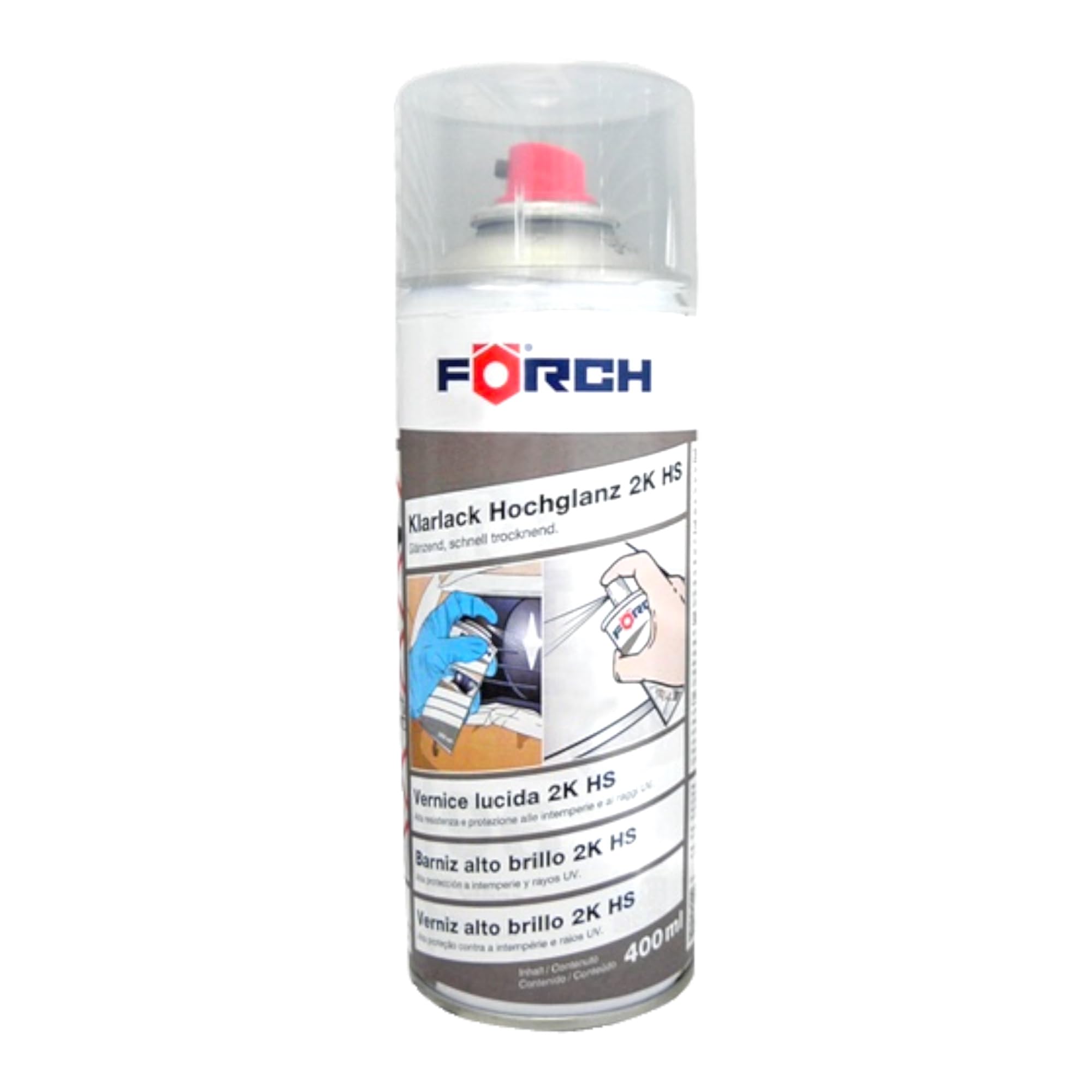 FORCH Barniz Alto Brillo 2K HS, Revestimiento Transparente para Faros de Coche, pilo traseros y cupulas de moto, Secado Rápido, Acabado Brillante, 400 ml (1)