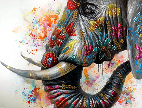 Kunst & Ambiente - Elephant on Holi Festival – Image animale colorée 120 x 90 cm – Martin Klein – Image d'éléphant – Tableau mural – Motif animal – Tableau mural