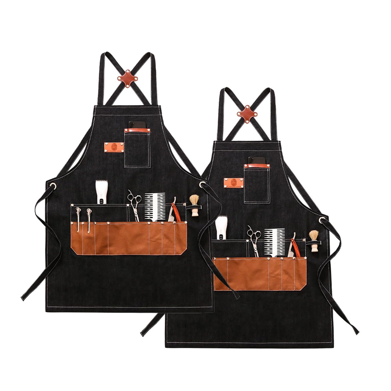 Grembiule Parrucchiere Grembiule Unisex in Denim, per Parrucchieri, Artigiani, Baristi, Barbecue, con Comode Tasche, per Uomini E Donne 2pcs,One Size