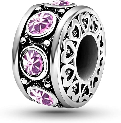 KunBead Dijes de cuentas de plata con corazón de piedra natal para cumpleaños, pulseras y collares para mujer, Cristal