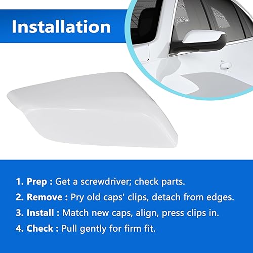 Miniatura 5 de 1 par de cubiertas de espejo lateral para Chevy Malibu 2016-2025 lado del conductor del lado del pasajero, color blanco, reemplaza 84026842 84026841