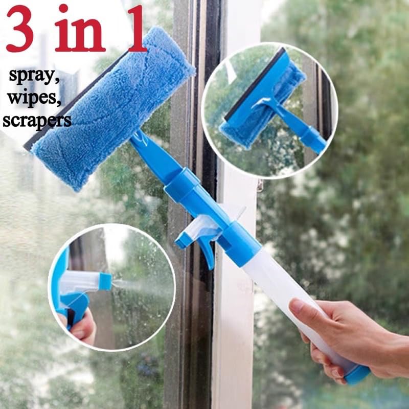 FYCAN 3 in 1 Window Glass Cleaning Wiper with Sponge Foam & Water Spray for Car Window, Mirror, Glass, Floor, Stove with Spray, Cleaning Cloth 2