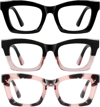 Reading Glasses for women-3Pack Blue Light Blocking Computer Readers with Spring Hinge Fashion Eyeglasses