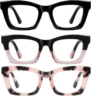 Oprah Reading Glasses for Women-3Pack Blue Light Blocking Fashion Readers with Spring Hinge Computer Square Eyeglasses