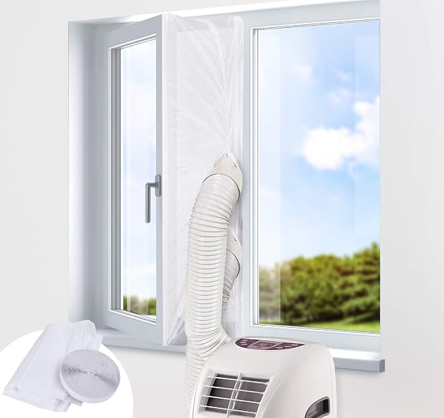 400CM Window Seal for Portable Air Conditioner Zipper Screen for Tumble Dryer and Mobile Air Conditioning Unit Hot Air Stop Air Exchange Guards with Zip and Adhesive Hook&Loop Tape