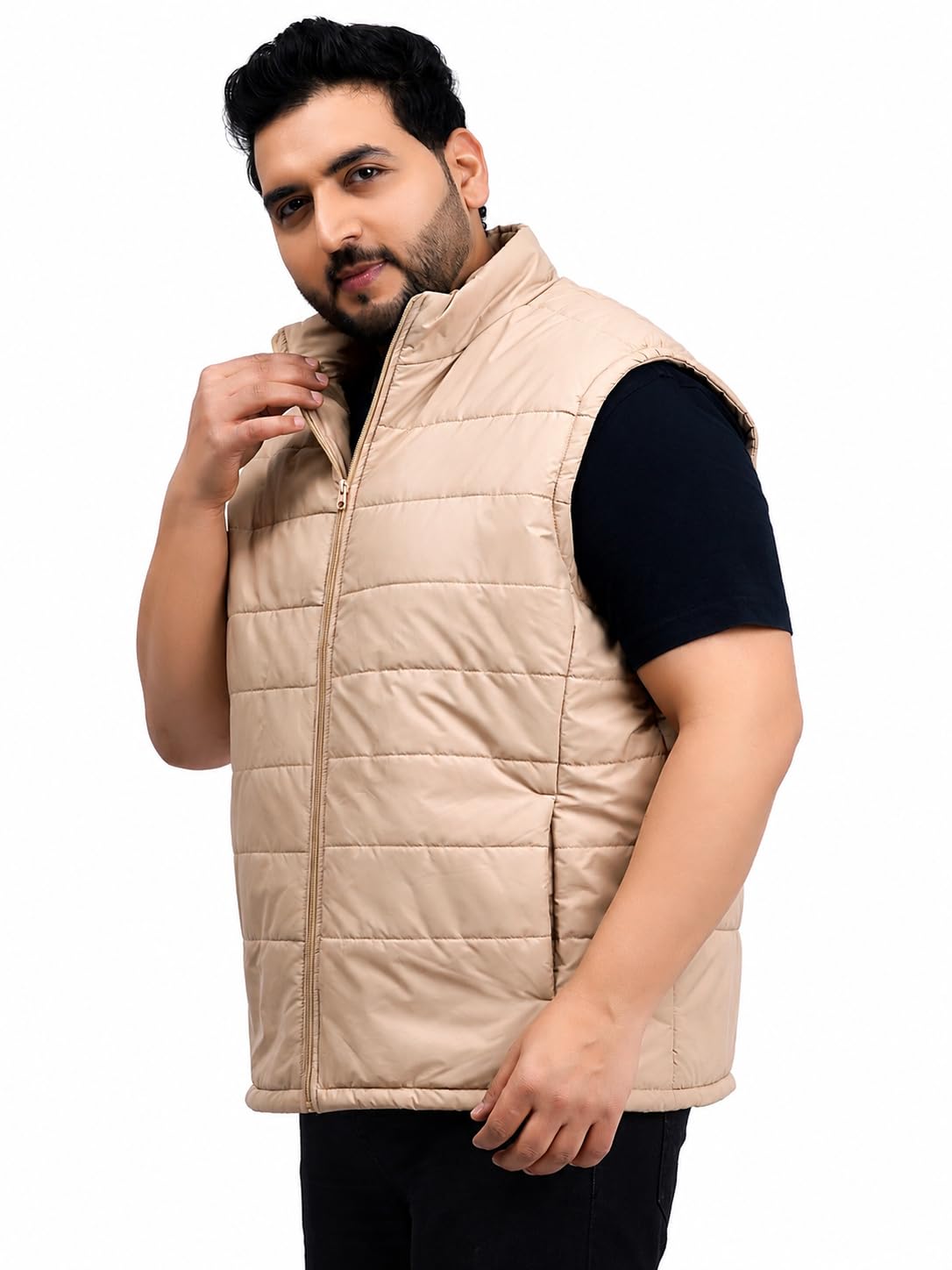 BeyondPlus Size Store Men's Plus Size Sleeveless Puffer Jacket Beige-picture-19
