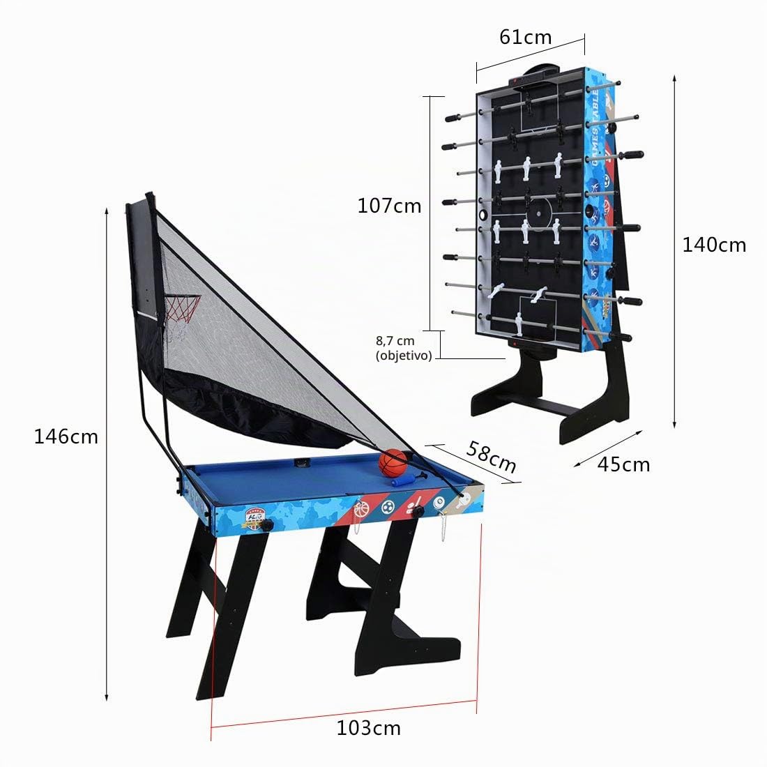 Mesa de Juego 5 en 1 para Fútbol Honkey Ping Pong Billar Baloncesto