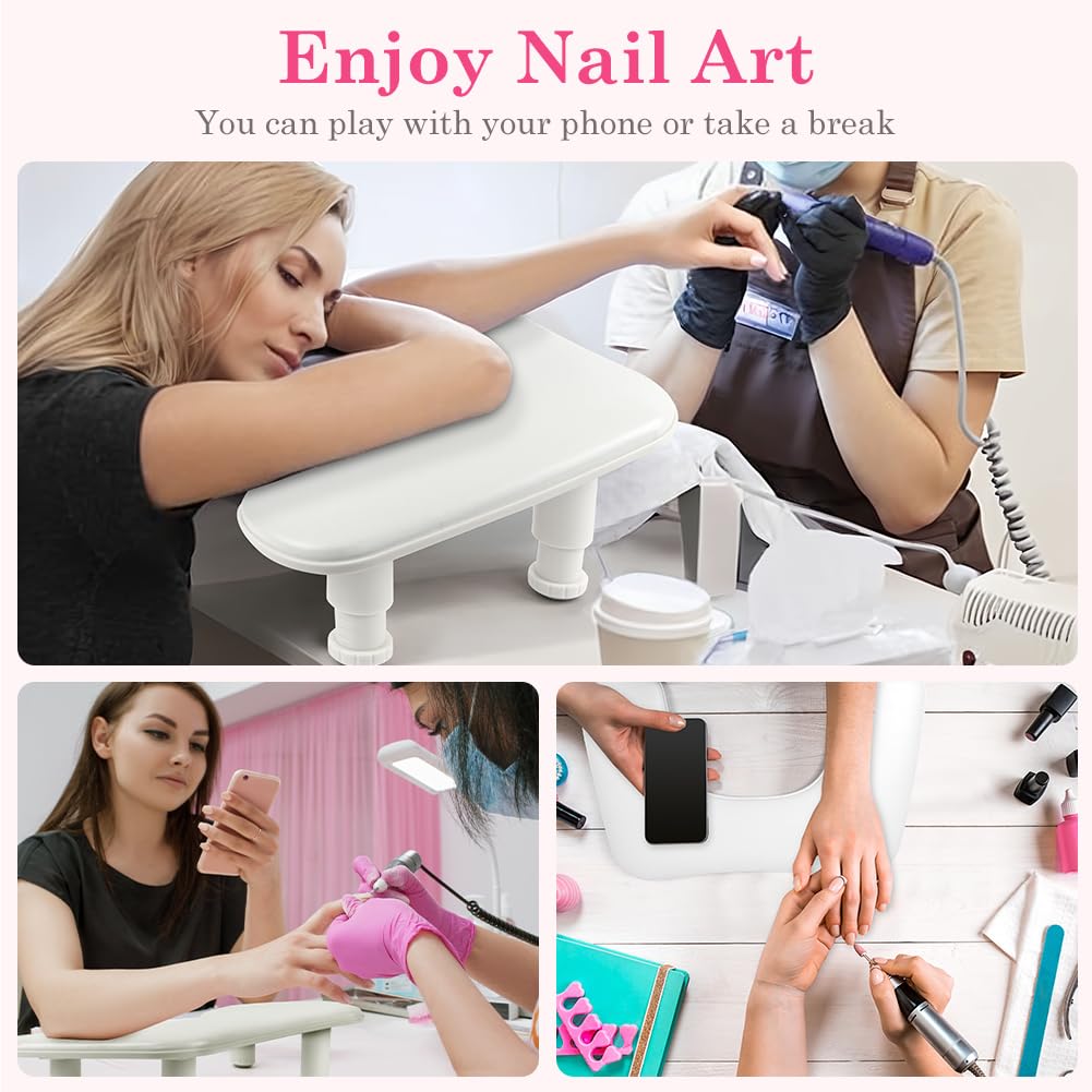 HOTUT Handauflage Nagelstudio, U-förmige Handgelenkauflage Armlehne Nagel, Höhenverstellbar Handkissen Maniküre, Rutschfeste Wrist Rest für Nageldesign für Nageltechniker - Weiß