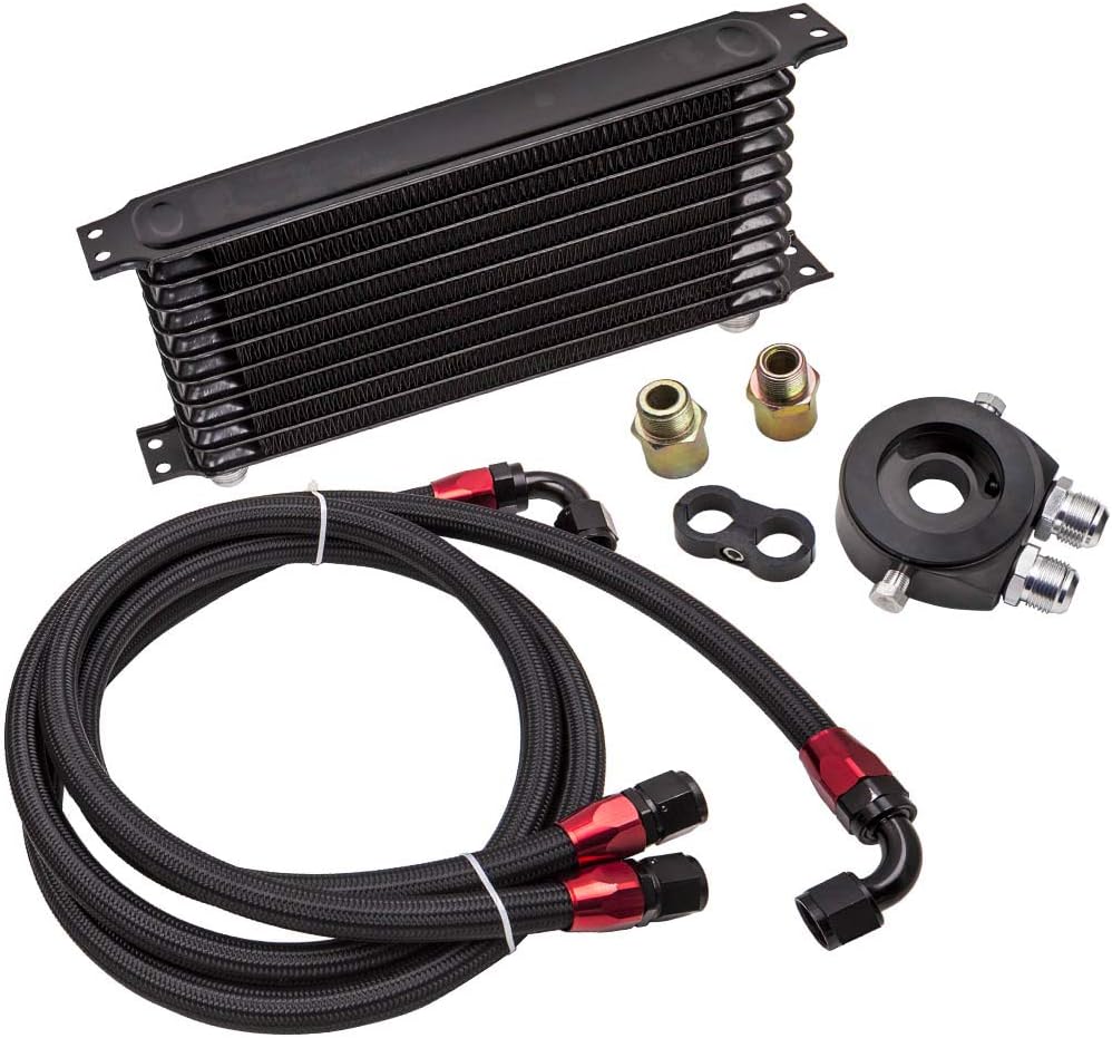 maXpeedingrods 10 Row AN-10AN Universal Engine Transmission Oil Cooler Filter Adapter Hose Kit 1.4M 1.6M