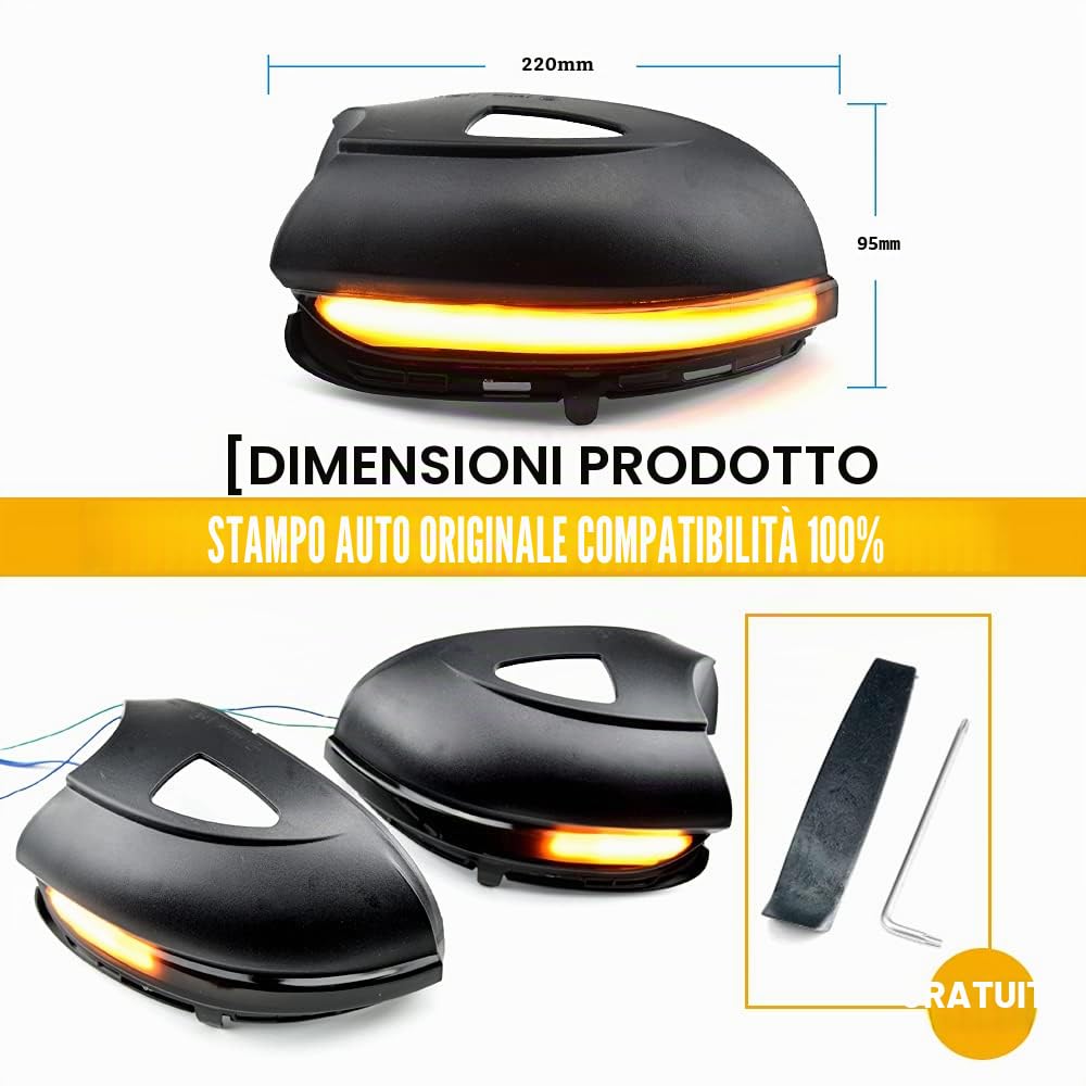 2 pezzi Segnale dinamico a LED sequenziale per specchietto laterale Compatibile con VW Golf MK6 Compatibile con GTI 6 R Line VI R20 Tou-ran con fori