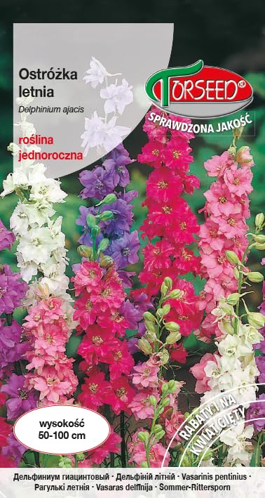 Verdica Sommer-Rittersporn Delphinium ajacis Samen – Lebhafte, hyazinthenähnliche Blütenstände, ideal für Beete & Schnittblumen, robust 50-100 cm Höhe, gedeiht in voller Sonne (4 Gramm)