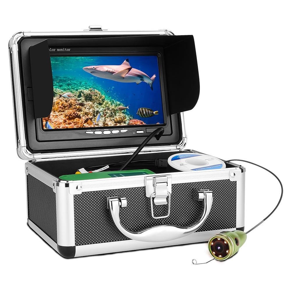 FHRKA Underwater Fishing Camera, Underwater Fishing Video Camera Kit 1000TVL 6pcs IR/White LED With 7Inch Color Monitor 10M 15M 20M 30M ICE Fish Finder