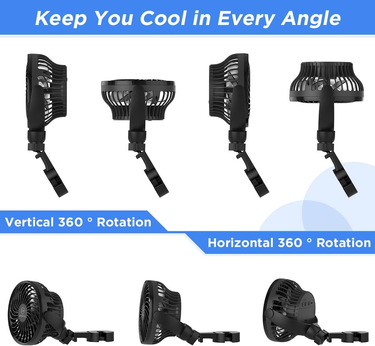 LEMOISTAR Battery Operated USB Baby Car Fan,Electric Cooling Fan with 4 Speed,360 Degree Rotatable Backseat Car Fan,5V Cooling Air Small Personal Fan for Car,Rear Seat Passenger Dog Kids etc : Electronics